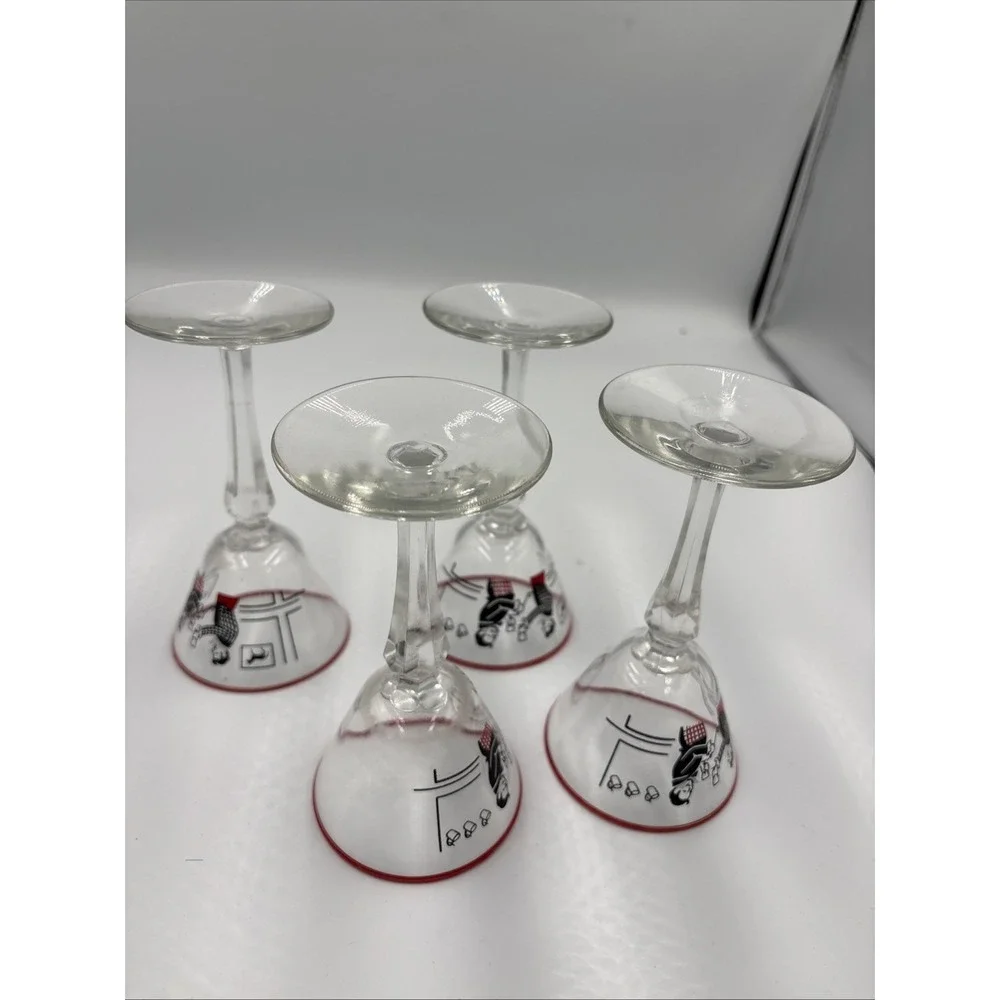 MCM Liquor Cocktail Glasses Martini Vtg Set 4 Dickens Merrymakers Libby